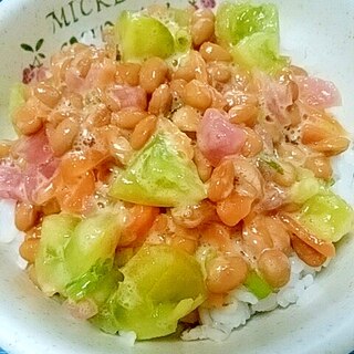 納豆の食べ方-グリーントマト＆赤かぶ♪